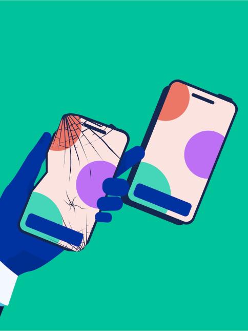 Mano intercambiando tu dispositivo da&ntilde;ado por uno nuevo.